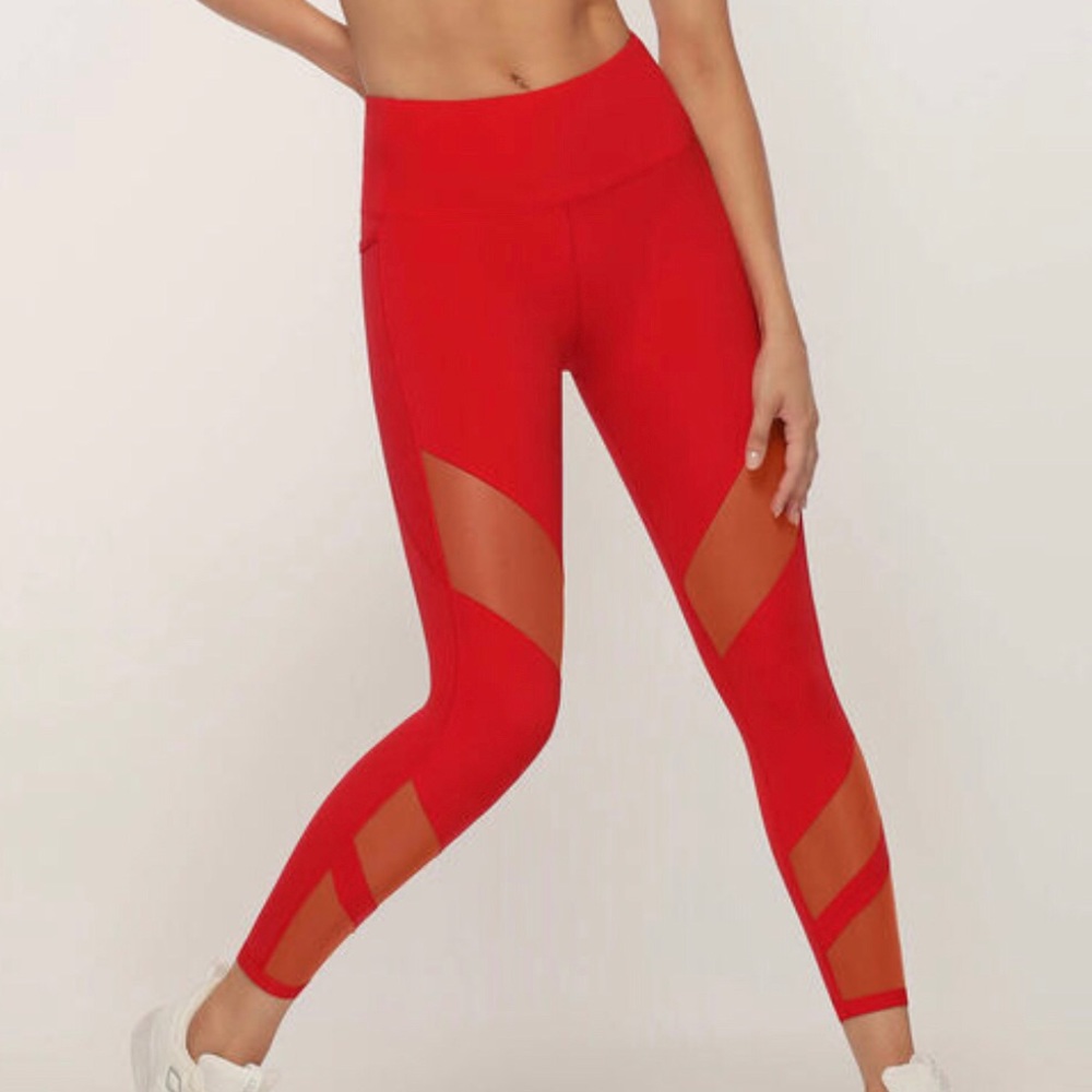 Lorna Jane Red leggings with see through panels
